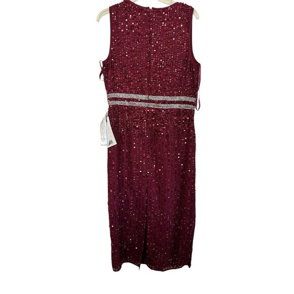 Mac Duggal 10509 Vertical Sequin Midi Sheath Dress 10 Burgundy $398 - Picture 4 of 16